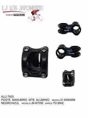 POSTE MANUBRIO MTB 31.8X60MM ALUMINIO NEGRO/AZUL JB-8705E  TG BIKE