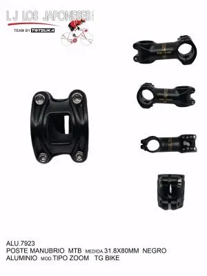 POSTE MANUBRIO MTB 31.8X80MM ALUMINIO NEGRO TIPO ZOOM TG BIKE