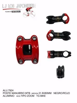 ALU.7924 POSTE MANUBRIO MTB 31.8X80MM ALUMINIO NEGRO/ROJO TIPO ZOOM TG BIKE
