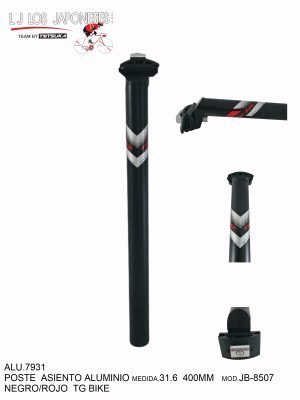 POSTE DE ASIENTO ALUMINIO 31.6  400MM NEGRO/ROJO JB-8507  TG BIKE