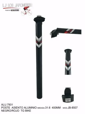 POSTE DE ASIENTO ALUMINIO 31.6  400MM NEGRO/ROJO JB-8507  TG BIKE