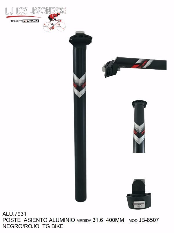ALU.7931 POSTE DE ASIENTO ALUMINIO 31.6 400MM NEGRO/ROJO JB-8507 TG BIKE