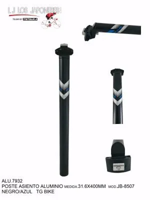 POSTE DE ASIENTO ALUMINIO 31.6  400MM NEGRO/AZUL JB-8507  TG BIKE