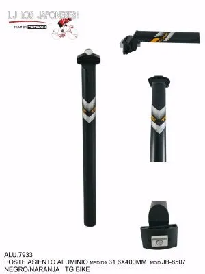 POSTE DE ASIENTO ALUMINIO 31.6  400MM NEGRO/NARANJA JB-8507  TG BIKE