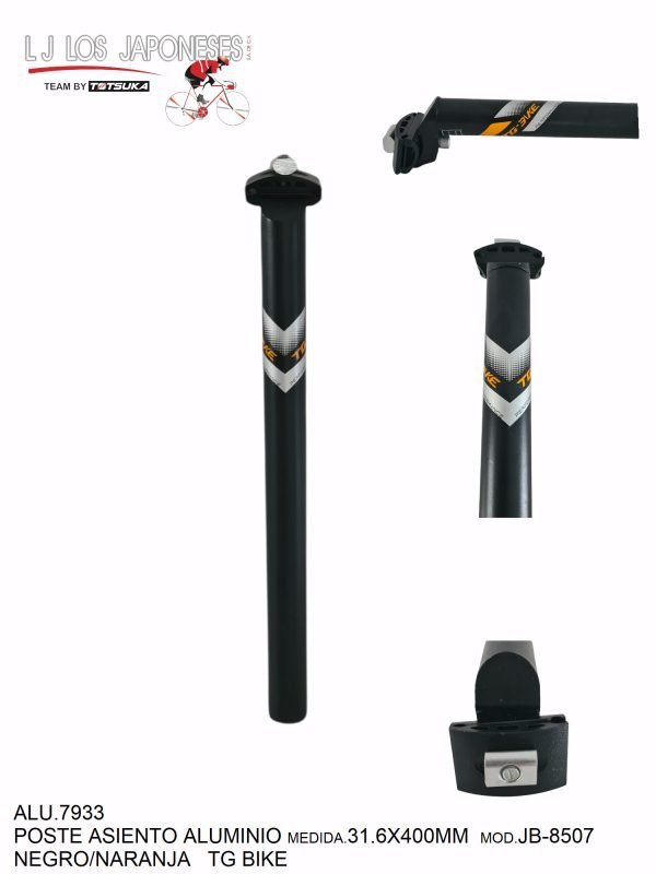 ALU.7933 POSTE DE ASIENTO ALUMINIO 31.6 400MM NEGRO/NARANJA JB-8507 TG BIKE