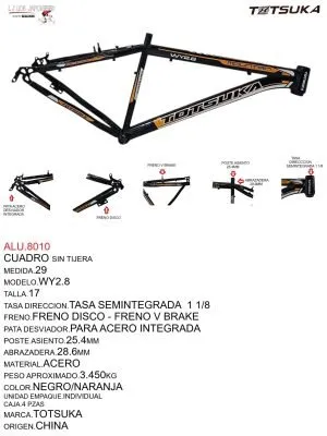 CUADRO MTB 29 HI-TEN 1 1/8 TAZAS SEMIINTEGRADAS FRENO DISCO Y/V BRAKE SIN TIJERA NEGRO/NARANJA