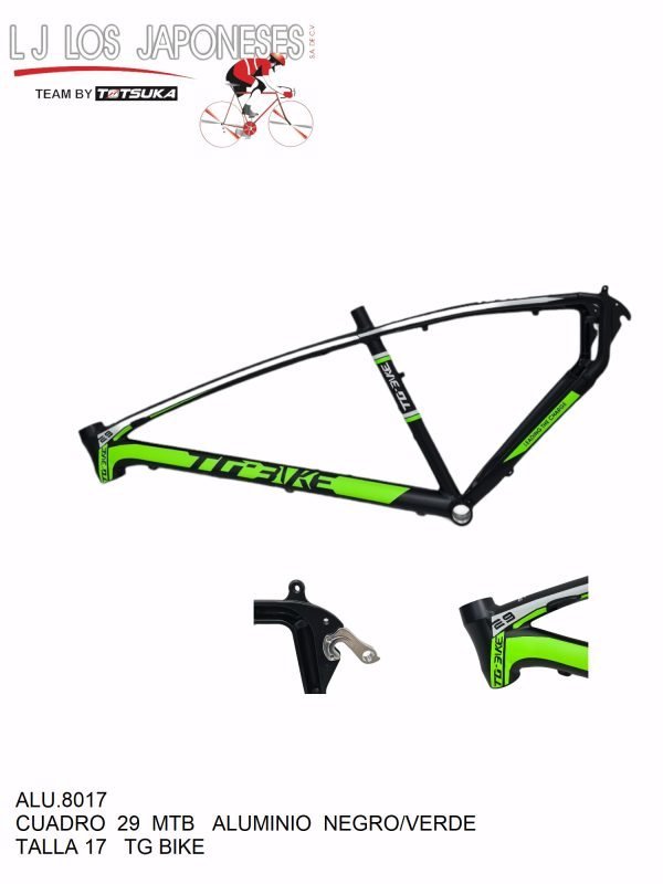 ALU.8017-2 CUADRO MTB R-29 ALUMINIO NGO/VERDE TG BIKE TALLA 17