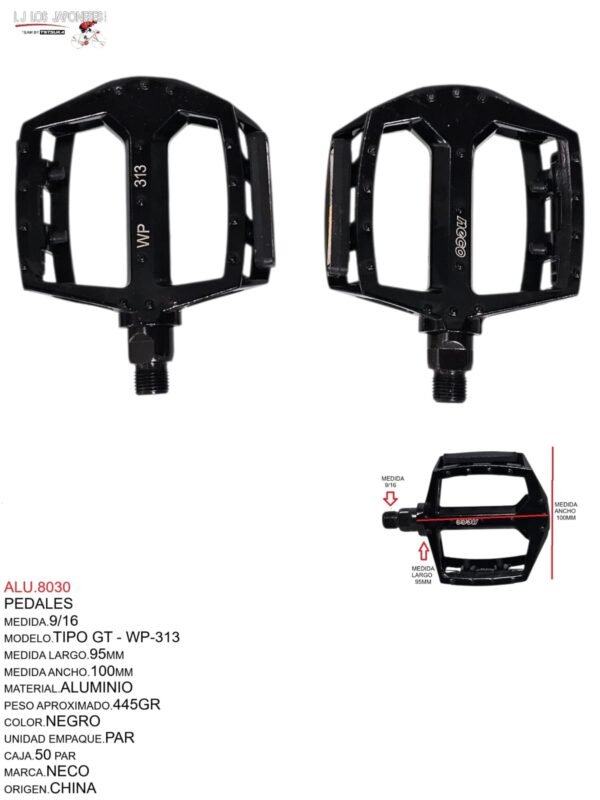ALU.8030 PEDAL 9/16 T/GT WP-313 ALUMINIO NEGRO NECO - CHINA