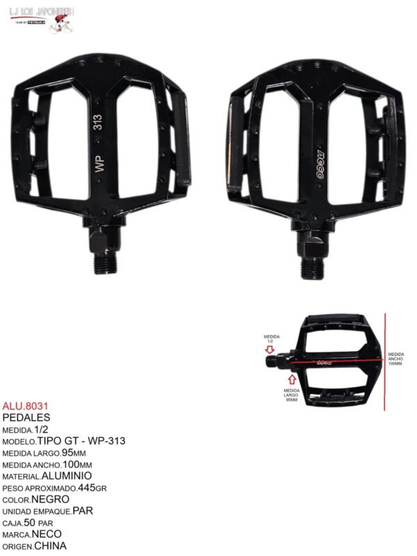 ALU.8031 PEDAL 1/2 T/GT WP-313 ALUMINIO NEGRO NECO - CHINA