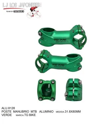 ALU.8128 POSTE MANUBRIO MTB 31.8X80MM ALUMINIO VERDE TG BIKE