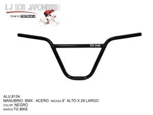 MANUBRIO BMX ACERO NEGRO  9'' ALTO X 28 '' LARGO  TG BIKE