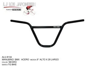 ALU.8134 MANUBRIO BMX ACERO NEGRO 9'' ALTO X 28 '' LARGO TG BIKE