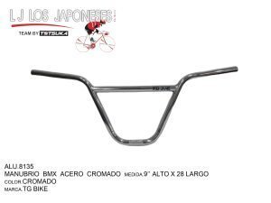 MANUBRIO BMX ACERO CROMADO  9’’ ALTO X 28 LARGO  TG BIKE
