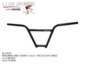 ALU.8137 MANUBRIO BMX ACERO NEGRO 4 PIEZAS 9.5"ALTO X 29" LARGO TG BIKE