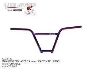 MANUBRIO BMX  ACERO TORNASOL 4 PIEZAS  9"ALTO X 29" LARGO TG BIKE