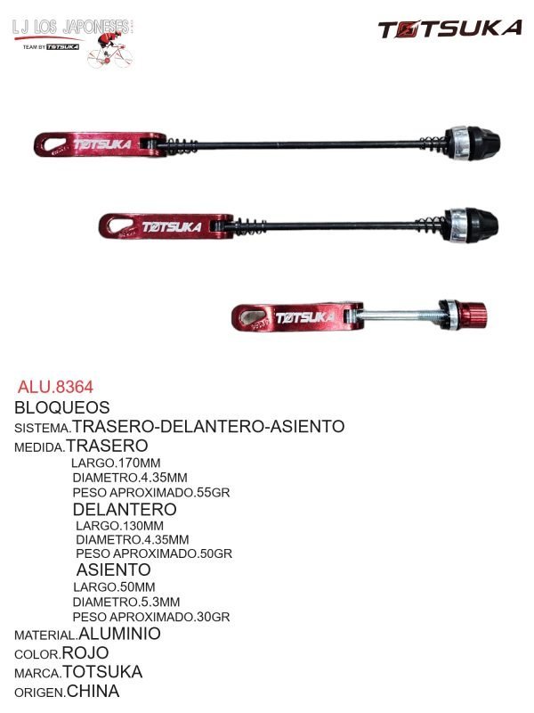 ALU.8364 BLOQUEOS JUEGO DELANTERO/TRASERO/ASIENTO ALUMINIO ROJO