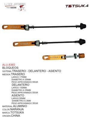 BLOQUEOS  JUEGO  DELANTERO/TRASERO/ASIENTO ALUMINIO NARANJA