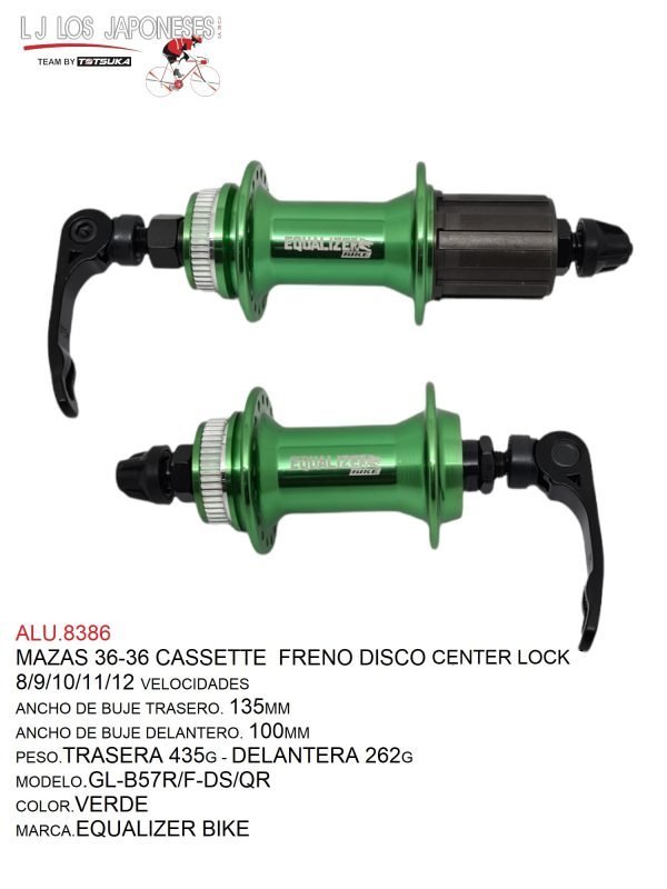 ALU.8386 MAZA 36 TRASERA GL-B57R-DS/QR FRENO DISCO CENTER LOCK VERDE MARCA GULI