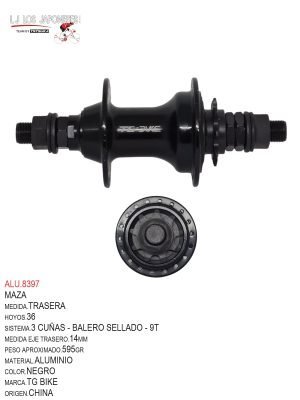 MAZA 36 TRASERA  BMX  14MM CASETTE  9T   NEGRO ALUMINIO   EQUALIZER BIKE