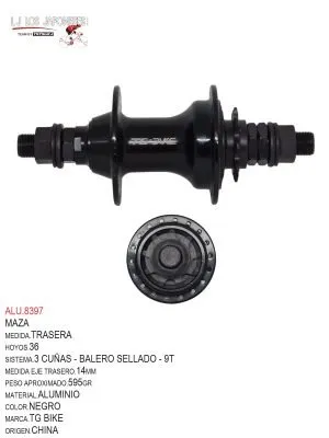 MAZA 36 TRASERA  BMX  14MM CASETTE  9T   NEGRO ALUMINIO   EQUALIZER BIKE