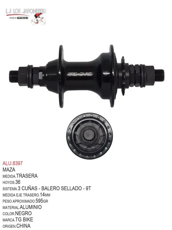 MAZA 36 TRASERA  BMX  14MM CASETTE  9T   NEGRO ALUMINIO   EQUALIZER BIKE
