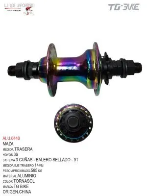 MAZA 36 TRASERA  BMX  14MM CASETTE  9T   ALUMINIO  TG BIKE  TORNASOL
