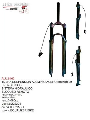 ALU.8462 TIJERA R-29 SUSPENSION HIDRAULICO FRENO DISCO C/BLOQUEO REMOTO BIKE TORNASOL