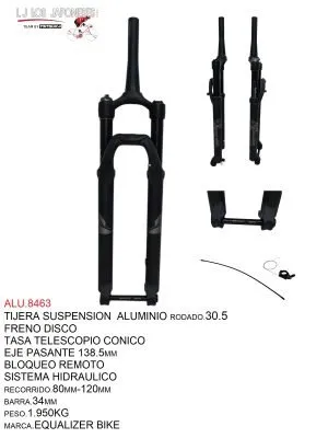 ALU.8463 TIJERA 30.5 SUSPENSION 11/8 BLOQUEO REMOTO MARCA EQUALIZER BIKE
