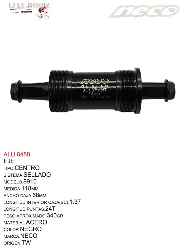 EJE CENTRO SELLADO 118MM NECO -TW  68X118X1.37X24T