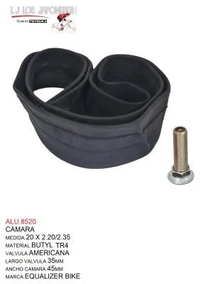 CAMARA 20X2.20/2.35 EQUALIZER BIKE BUTYL  TR-04A 35MMX45MM(35MMDE LARGO VALVULA-45MM ANCHO CAMARA)