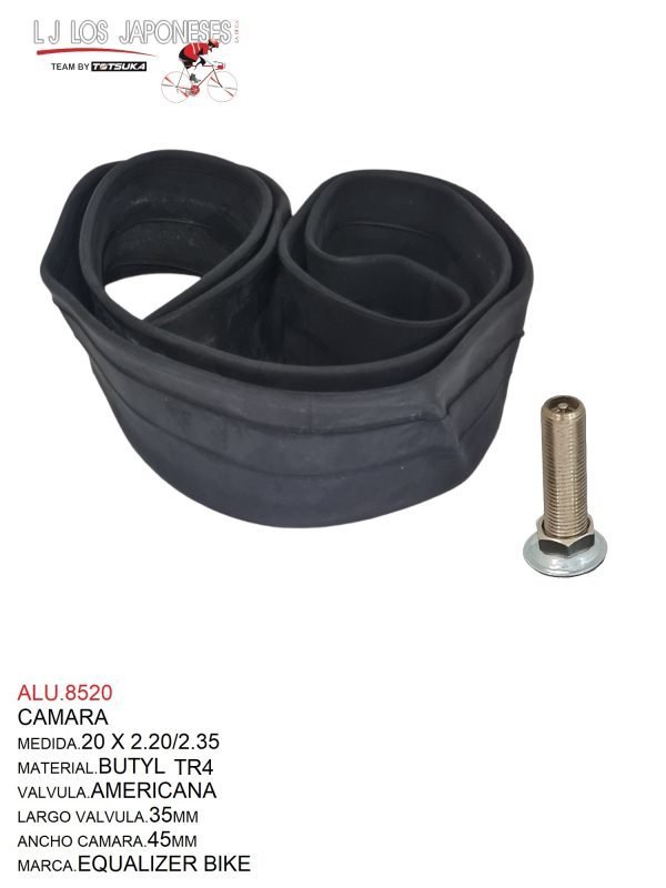 ALU.8520 CAMARA 20X2.20/2.35 EQUALIZER BIKE BUTYL TR-04A 35MMX45MM(35MMDE LARGO VALVULA-45MM ANCHO CAMARA)