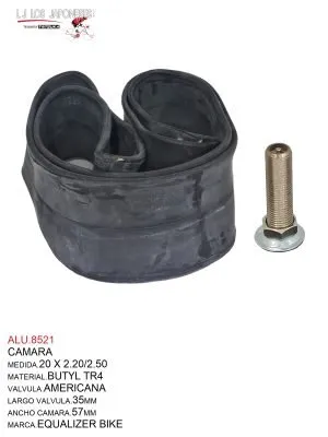 CAMARA 20X2.20/2.50 EQUALIZER BIKE BUTYL  TR-04A 35MMX57MM(35MM LARGO VALVULA -57MM ANCHO DE CAMARA)