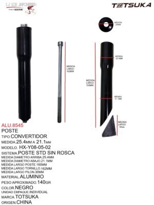ALU.8545 POSTE CONVERTIDOR 25.4 A 21.1 PLATA TOTSUKA