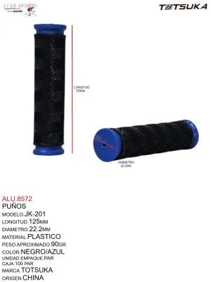 PUÑOS DE PLASTICO NEGRO/AZUL MARCA TOTSUKA 125X22.2 MOD. JK-202