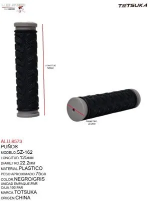 PUÑOS DE PLASTICO NEGRO/GRIS MARCA TOTSUKA 125X22.2 MOD. SZ-162