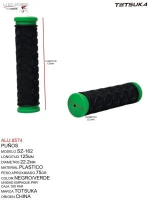 PUÑOS DE PLASTICO NEGRO/VERDE MARCA TOTSUKA 125X22.2 MOD. SZ-162
