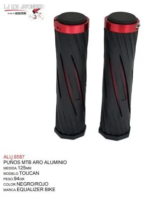 ALU.8587 PUÑOS MTB 125MM MOD.TOUCAN EQUALIZER NEGRO/ROJO PESO.94GR