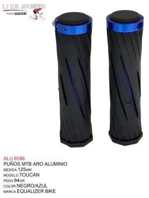 ALU.8588 PUÑOS MTB 125MM MOD.TOUCAN EQUALIZER NEGRO/AZUL PESO.94GR