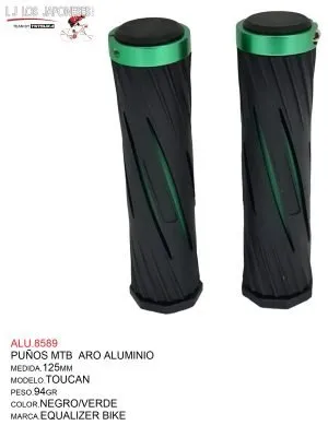 ALU.8589 PUÑOS MTB 125MM MODELO TOUCAN MARCA EQUALIZER NEGRO/VERDE