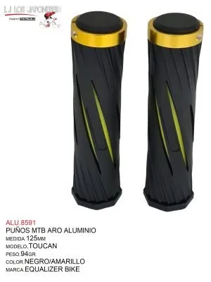 ALU.8591 PUÑOS MTB 125MM MODELO TOUCAN MARCA EQUALIZER NEGRO/AMARILLO