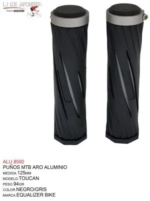 ALU.8592 PUÑOS MTB 125MM MODELO TOUCAN MARCA EQUALIZER NEGRO/GRIS