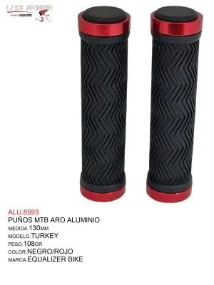ALU.8593 PUÑOS MTB 130MM MODELO TURKEY MARCA EQUALIZER NEGRO/ROJO