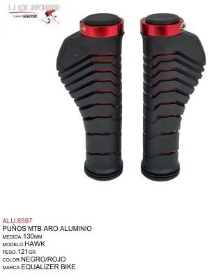 ALU.8597 PUÑOS MTB 130MM MODELO HAWK MARCA EQUALIZER NEGRO/ROJO