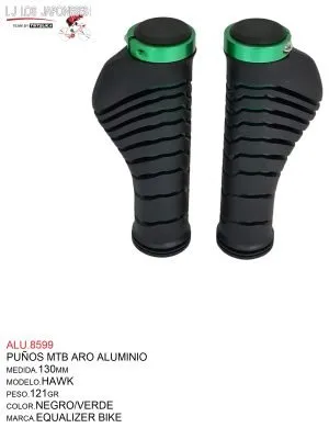 ALU.8599 PUÑOS MTB 130MM MODELO HAWK MARCA EQUALIZER NEGRO/VERDE