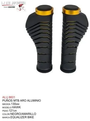 ALU.8601 PUÑOS MTB 130MM MODELO HAWK MARCA EQUALIZER NEGRO/AMARILLO