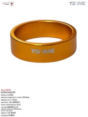 ESPACIADOR 1 1/8" 10MM AMARILLO ALUMINIO C/U TG BIKE
