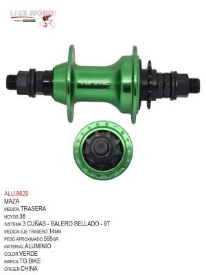 MAZA 36 TRASERA  BMX  14MM CASETTE  9T   ALUMINIO  TG BIKE  VERDE