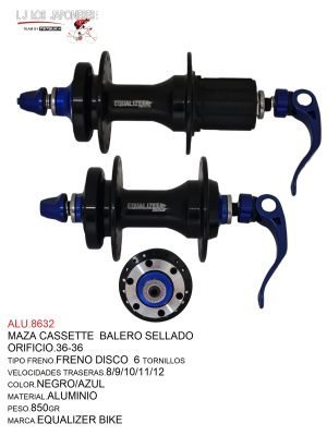 MAZA CASSETTE  36 -36  FRENO DISCO MTB BALERO SELLADO  EQUALIZER BIKE  NEGRO/AZUL