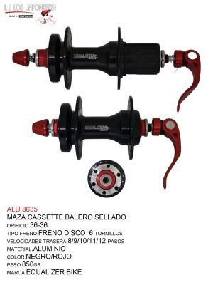 MAZA CASSETTE  36 -36  FRENO DISCO MTB BALERO SELLADO  EQUALIZER BIKE  NEGRO/ROJO