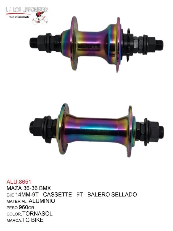 MAZA CASSETTE 36-36 BMX 14MM-9T TORNASOL  BALERO SELLADO ALUMINIO TOTSUKA PAR